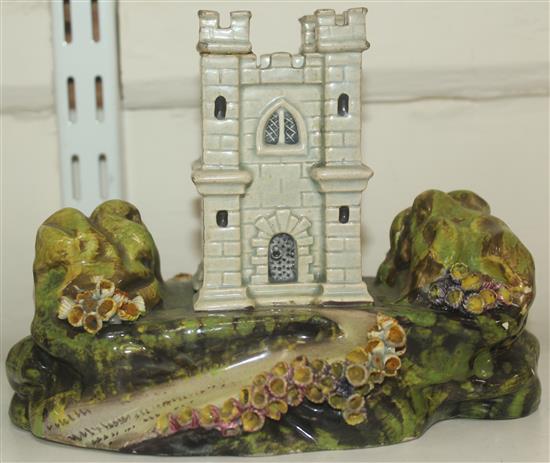 A rare Staffordshire pearlware model of a castle tower or hunting lodge, c.1820, 13.5cm